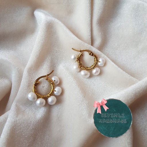 گوشواره مروارید پرورشی|Sevimli handmade(دست سازه دوست داشتنی)